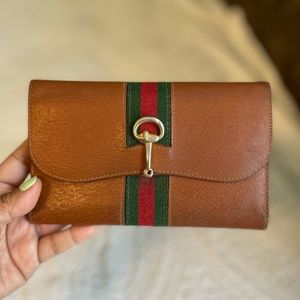 Gucci Vintage Red & Green Stripe Checkbook Wallet